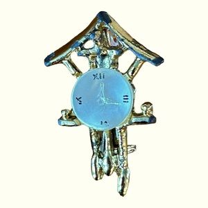 Vintage Bird House Clock Pin Brooch Mother of Pearl 1960s 1970s Dainty